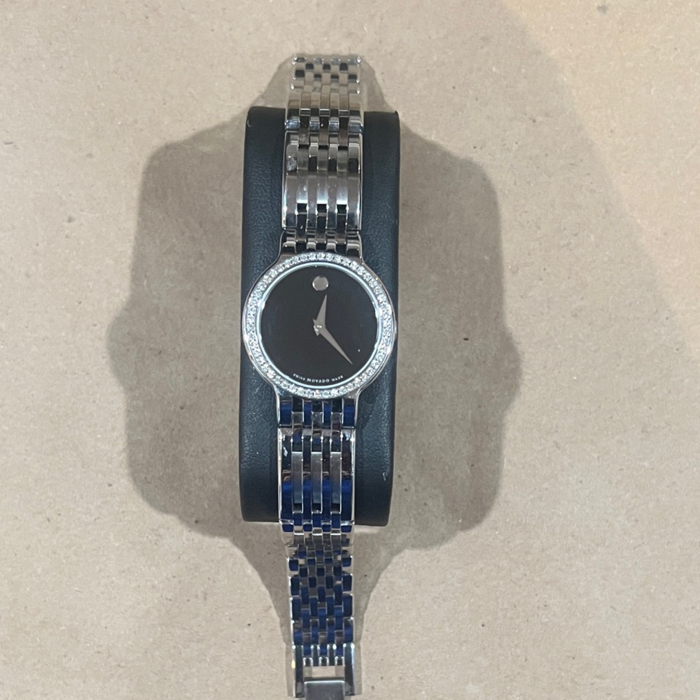 Movado Silver and Black Crystal Watch
